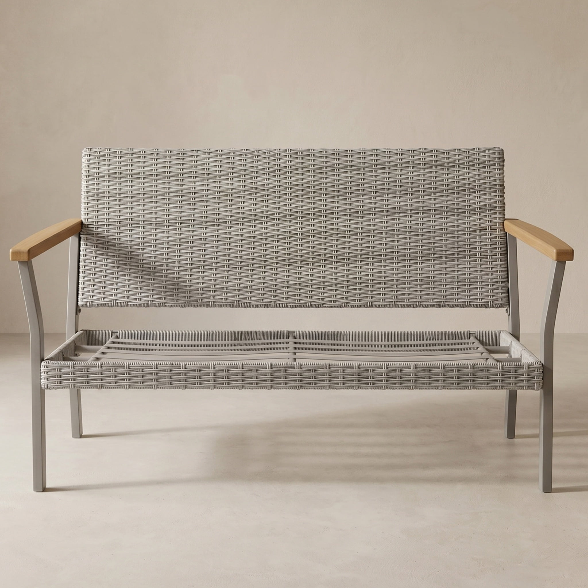 Nordic Hygge 2-Seat Modern Minimalist Patio Sofa with Weather-Resistant Cushions – Powder-Coated Rust-Proof Frame – Gray