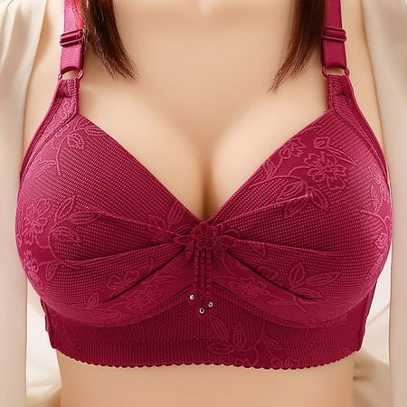 Yubnlvae Women s Summer Solid Thin No-Pad Rear Hook Bra with Side Support  2025 Women s Lace Back Adjustable Bra Large Cup Support | Chic Underwire Lingerie for Plus Size Comfort  Wine  Xl