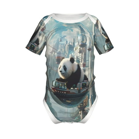 

Junzan Panda In Futuristic City Print Short-Sleeve Baby Climbing Clothes Bodysuits for Infant One-Piece for Baby Boys & Girls Baby Clothes Baby Romper with Snap Closure-9M