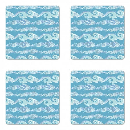 

Nautical Coaster Set of 4 Horizontally Arranged Sea Waves Splashes Square Hardboard Gloss Coasters Standard Size Sea Blue Pale Teal by Ambesonne