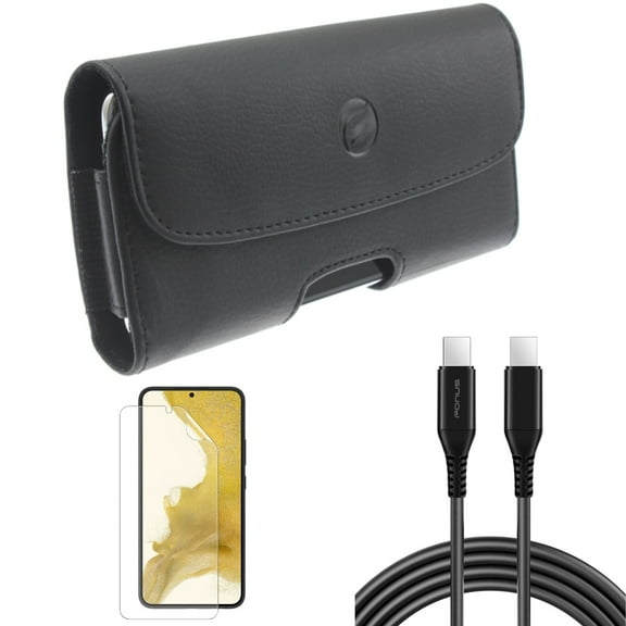Matte Screen Protector & 10ft Long USB-C Cable & Case Belt Clip for Samsung Galaxy S22 (6.1") - TPU Film Anti-Glare & PD Fast Charger Cord Power & Leather Holster Accessory Bundle