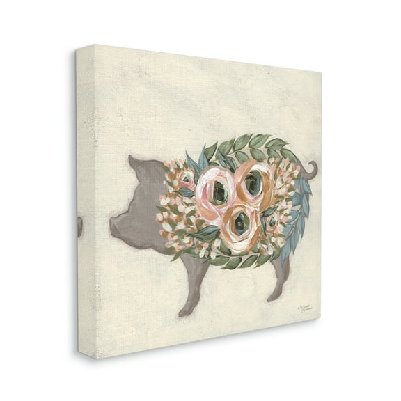 Stupell Industries Charming Farm Pig Green Pink Floral Body,24 x 24,Designed by Michele Norman