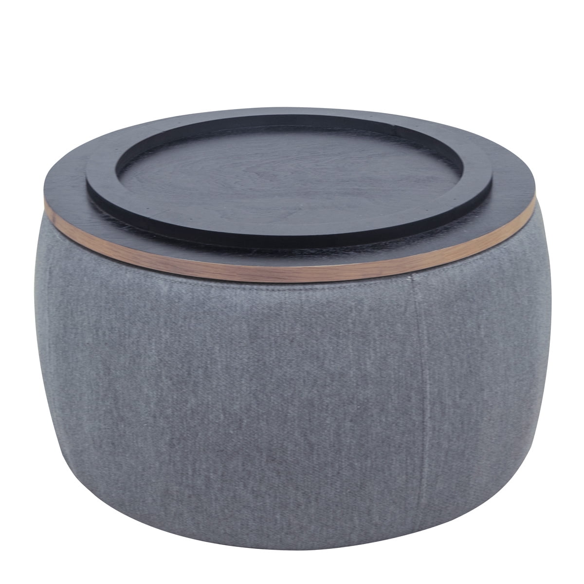 Round Storage Ottoman, Upholstered Coffee Table with Wooden Lid, 2 in 1 Function End Table Footstool for Living Room Office, Work as Side Table & Ottoman & Seat, Dark Gray, 25.5''x25.5''x14.5''