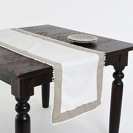 

Fennco Styles Ivory and Tan Knotted Border Linen-Cotton Table Runner - 16 X72