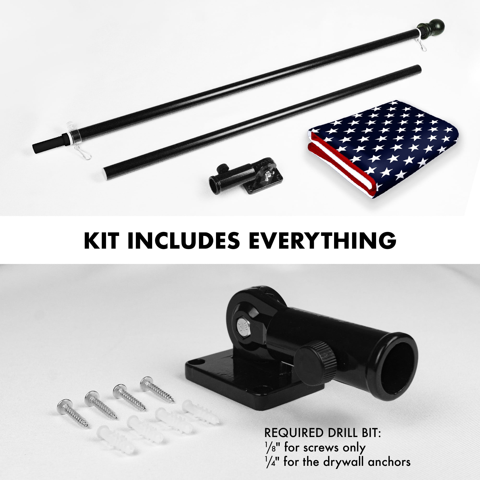 G128 Combo Pack: 5 Ft Tangle Free Aluminum Spinning Flagpole (Black) & American USA Flag 2x3 Ft, LiteWeave Pro Series Printed 150D Polyester | Pole with Flag Included