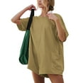 thumbnail image 2 of Womens Jumpsuit Casual Summer Short Sleeve Backless Loose Athletic Beach Shorts Outwear,Gold,2XL, 2 of 5