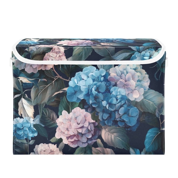 Beautiful Hydrangea Large Storage Bins with Linen Collapsible Lid Storage Box 16.7 x 12.6 x 11.8in