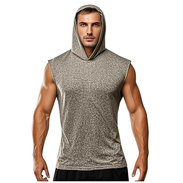asjyhkr Chandails d'Entraînement pour Hommes Séchage Rapide Soleil à Capuche Randonnée Pêche Gym Athlétique Sans Manches