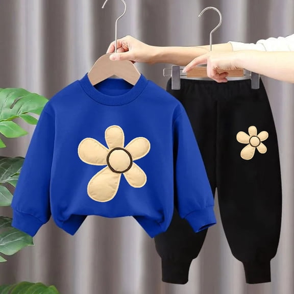 Amidoa Girls Summer Outfits 2 Piece Cute Long Sleeve Print T Shirt Top and Casual Shorts Kids Clothing Sets Blue Size 5