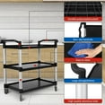 thumbnail image 4 of Lumiparty 3 Tier Service Utility Cart, Rolling Utility/Push Cart with Brake Wheel, Heavy Duty Food Service Cart, for Office, Warehouse, Restaurant, 360 lbs Capacity, Black, 4 of 7
