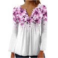 thumbnail image 2 of YOTAMI Women's Floral Print Blouse Button V-Neck Plus Size Tops for Casual Wear Long Sleeve Ruffled Soft Clothes Multicolor XXL, 2 of 5