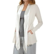 PJ Harlow Shelby Rib Knit Cardigan With Satin Trim (Egg Nog, L)