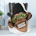 thumbnail image 4 of Cartoon Soft Flannel Fleece Throw Blanket, Fun Hipster Monkey with Colorful Sunglasses and Hat Rapper Hippie Ape Art, Cozy Plush for Indoor and Outdoor Use, 70" x 90", Brown Black White, by Ambesonne, 4 of 5