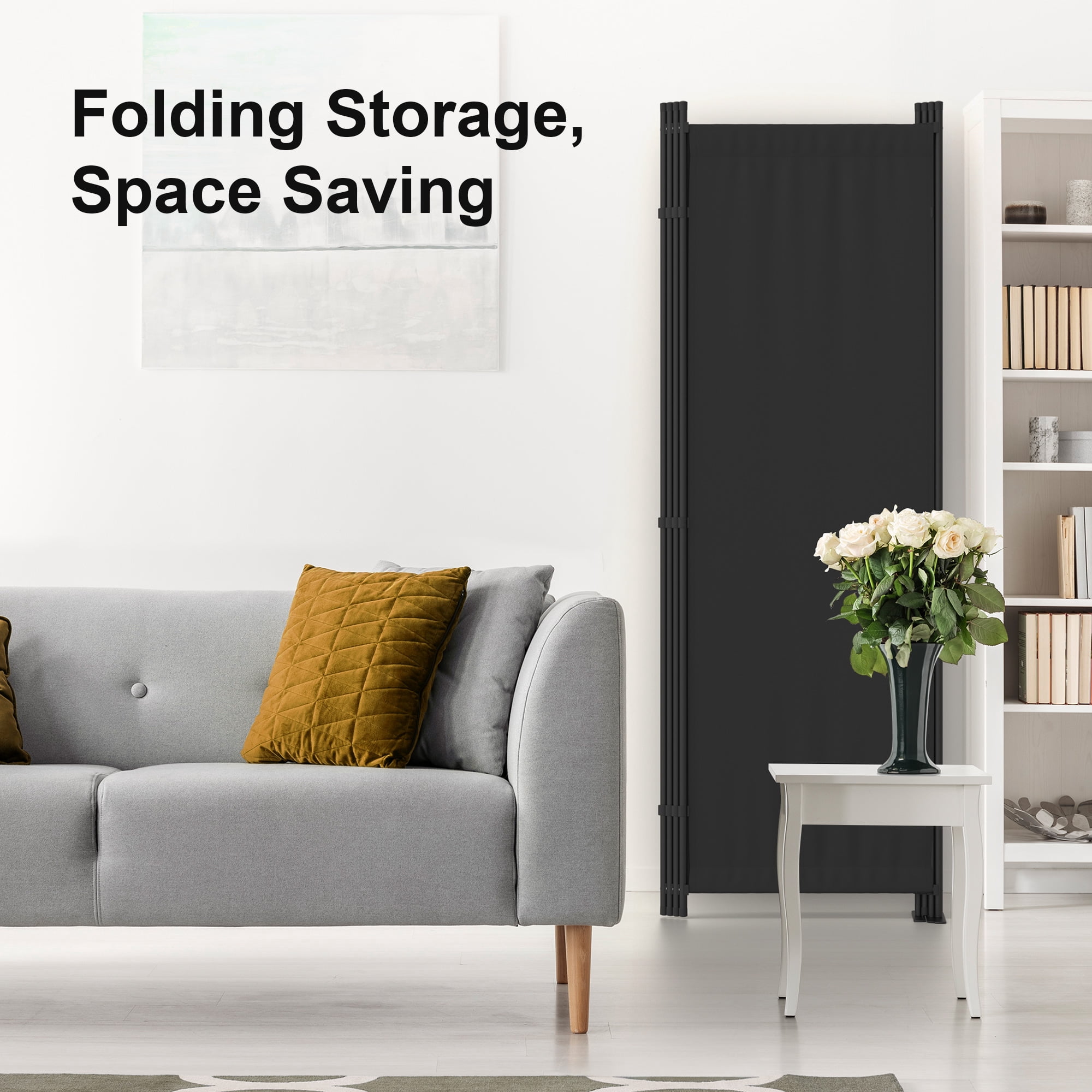 GOJOOASIS Room Divider, 4-Panel Folding Privacy Screen, 88in Portable Separating with 3 Metal Feet, Partition Room Dividers