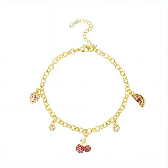 Believe by Brilliance Women's 14Kt Gold Flash Plated Cubic Zirconia and Ruby Corundum Fruit Charm Bracelet
