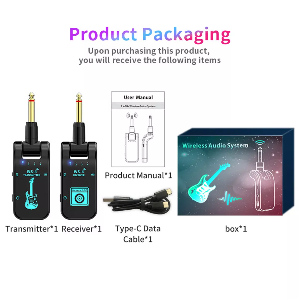 Guitar Wireless System Transmitter+Receiver Built In Rechargeable Battery 131ft