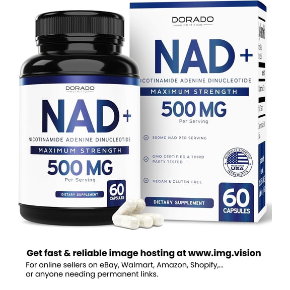 NAD Supplement (500mg Per Serving) NAD Supplement Nicotinamide Adenine Dinucleotide for Women & Men Support NAD  (Third Party Tested, Vegan Safe, No Fillers - Non GMO & USA Made - 60 Count)