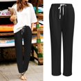 thumbnail image 2 of Gibobby pantalones termicos mujer Pantalón de cintura elástica para mujer con bolsillo Pantalón suelto Pantalones de color sólido (Negro, S), 2 of 5