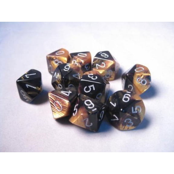 Chessex Dice Sets Gemini Black & Gold With Silver Ten Sided Die D10 Set (10)