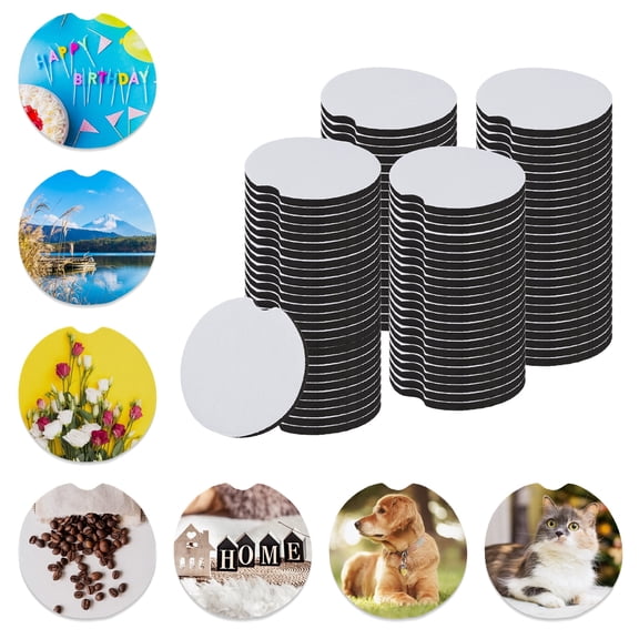 Aspire 100 Pcs Sublimation Blank Car Coasters Bulk, 2.75 Inch Neoprene Thick Round Drink Coasters for Heat Press DIY Crafts