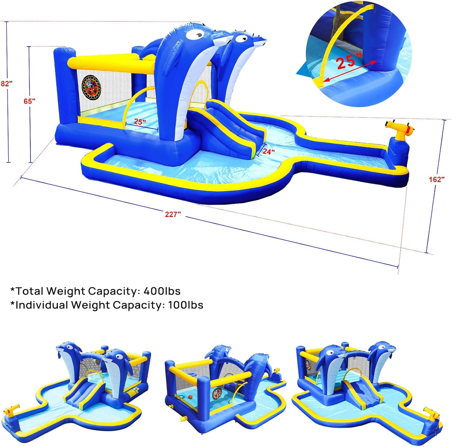 Inflatable Bounce House Water Park and Slide for Kids Ages 8-12,Blow Up Water Slides for Backyard,Outdoor Bounce House with Dual Slides,Air Blower Included,Deep Pool,227 * 162 * 82
