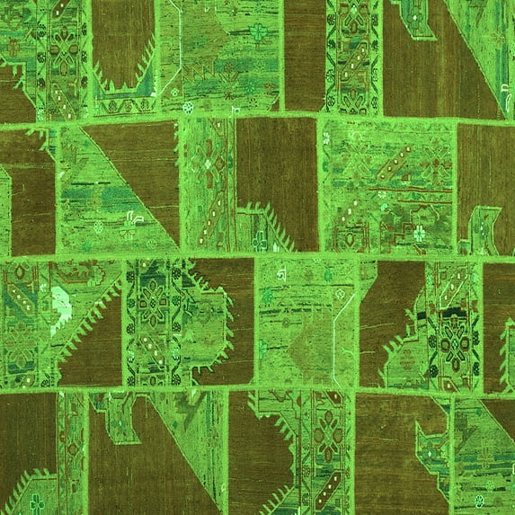 Ahgly Company Indoor Square Patchwork Green Transitional Area Rugs, 7' Square