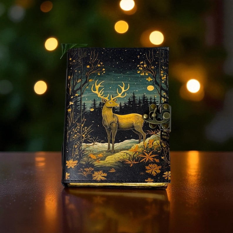 Leather Grimoire Deer Leather Journal – 5x7 Inch – Handmade Vintage Paper – 200 Pages