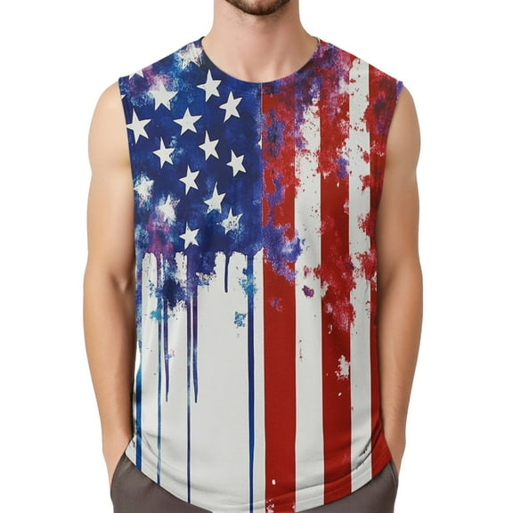 GIPQJK 4th Of July Beach Tank Tops for Men American Flag Sleeveless Shirts 2025 Patriotic Crew Neck Muscle Tank Tops with Independence Day,Blue 2XL