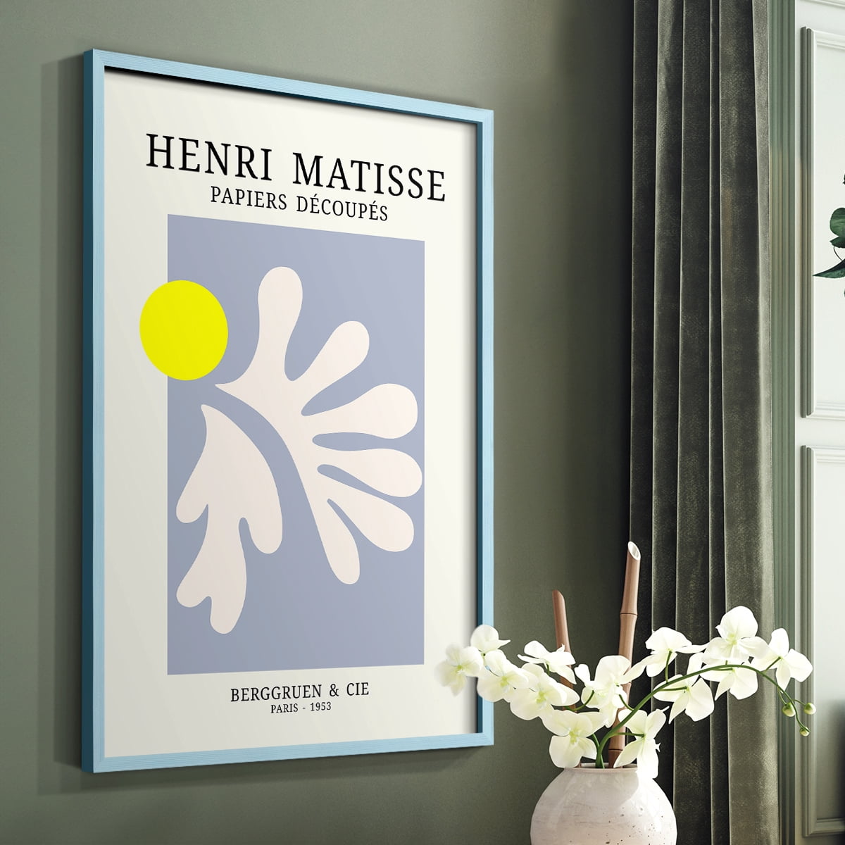 Matisse CDVIII in Blue Solid Wood Framed Print No Nail Hanging
