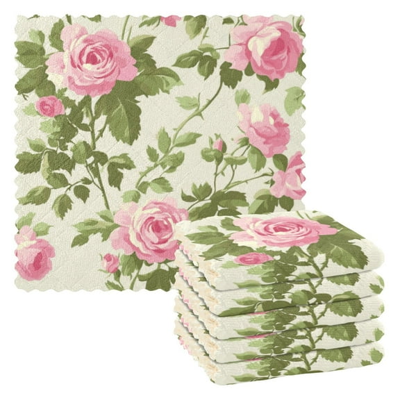 6 Pieces of Kitchen Towels 11x11Inch Kitchen Dish Cloths Kitchen Dish Towels Reuseable Cleaning Cloths Pretty Pink Rose