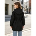 thumbnail image 6 of LRen Teens Hooded Windbreaker Jacket Drawstring Waist Long Coat, Lightweight Zip Up Spring Fall Outerwear for Big Kids, School Daily Wear, 6 of 6