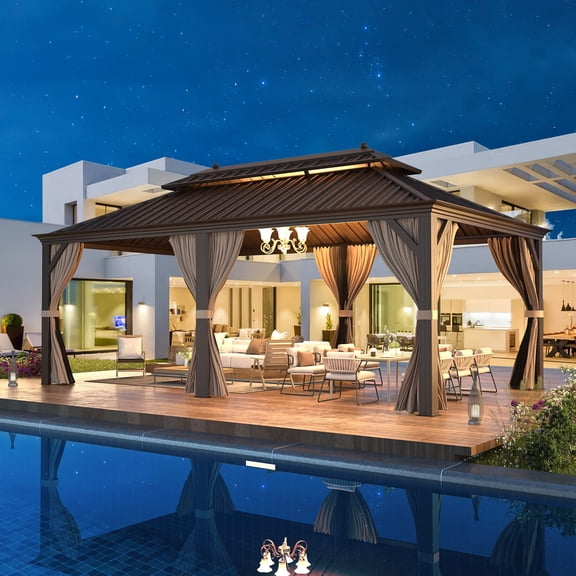 Erommy 12' X 20' Hardtop Gazebo Galvanized Steel with Double Vented Roof