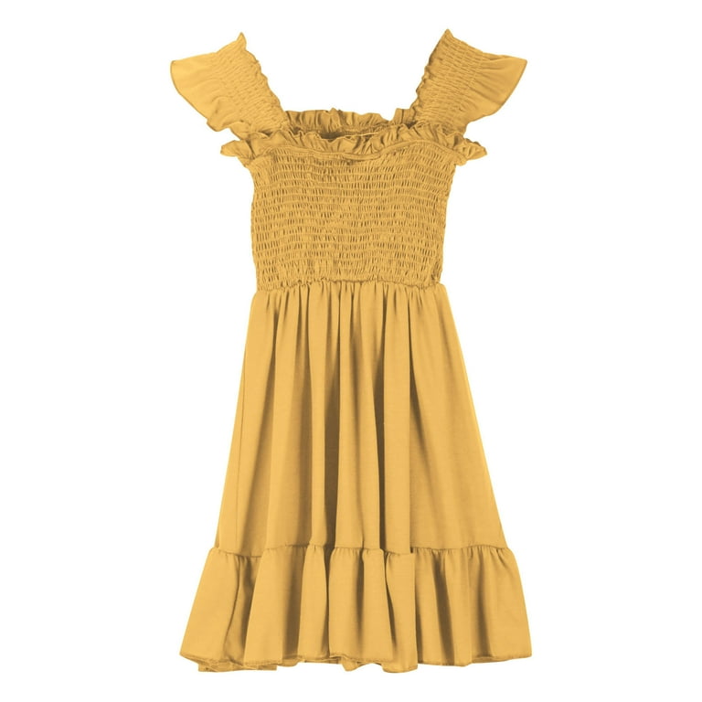 Vokkrv Girls Cotton Short Sleeve Dresses Lace Semi Formal Dress Size 6-15 Years Yellow 11-12 Years, Women's