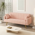 thumbnail image 2 of 71.7" Fleece Sofa Bed with Two Throw Pillows, Teddy Velvet Comfortable Large Sofa for Livingroom Office Bedroom, Pink, 2 of 7