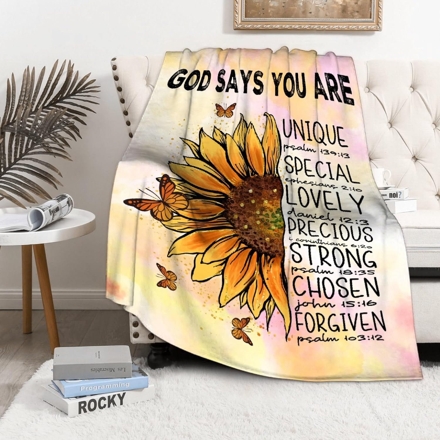 Bible Verse Blanket with Sunflowers - Scripture Blanket Inspirational Gifts for Women Mom Wife - Inspirational Thoughts and Prayers Religious Flannel Blanket - 40"x50" Sunflower Gifts
