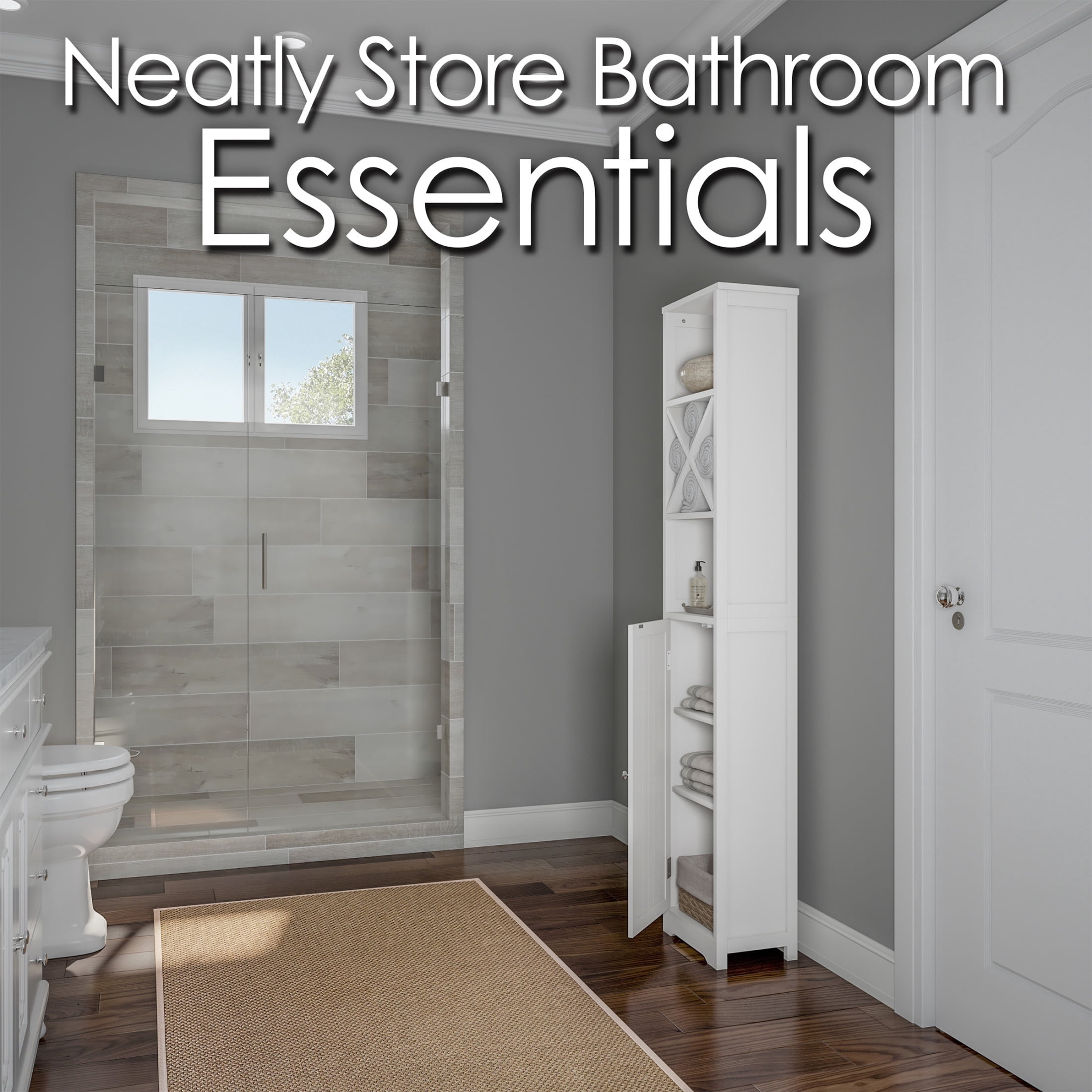 Lavish Home 67-Inch-Tall Bathroom or Laundry Room Storage Cabinet (White)