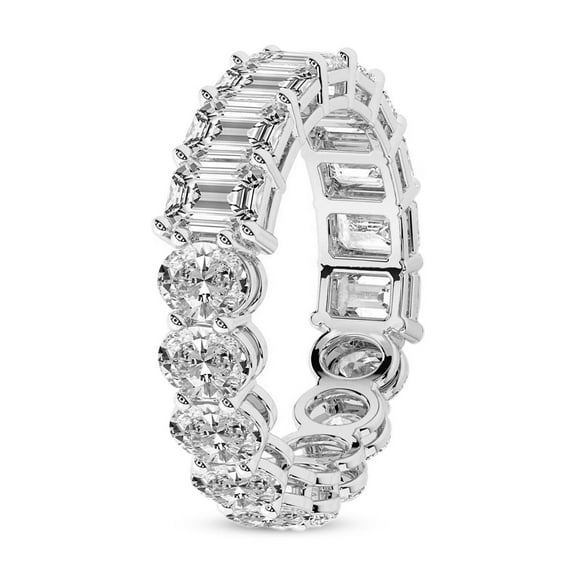 Emerald & Oval Shape Lab Grown Diamond Jayla Eternity Ring For Women | 3 Carat IGI Certified 14K White Gold | FG-VS Quality Friendly Diamonds Eternity Ring Size 4