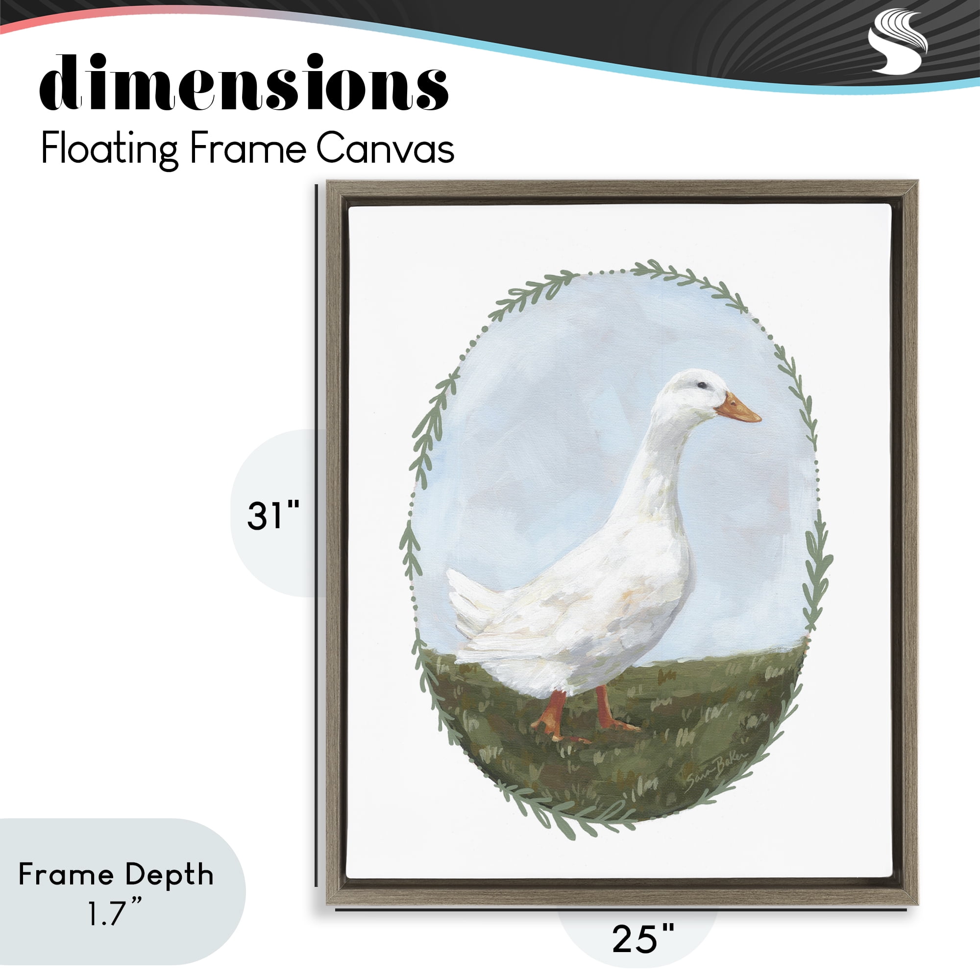 Stupell Industries Gentle Duck in Meadow Brown Framed Floater Canvas Wall Art, design by Sara Baker