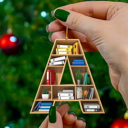 

Christmas Book Lovers Heart Shaped Bookshelf Pendant Acrylic Ornament