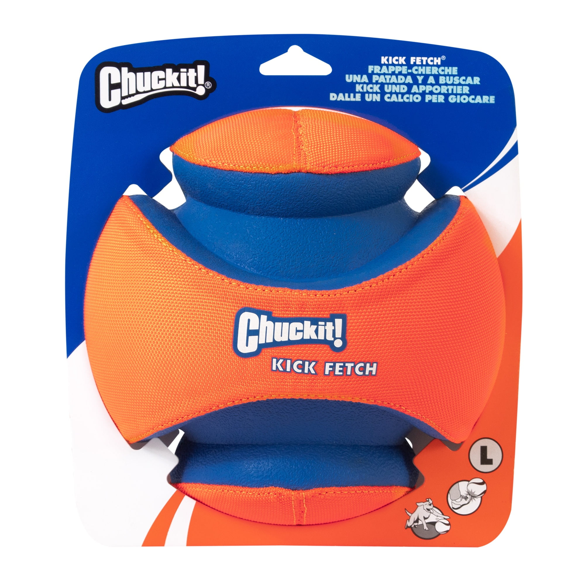 Chuckit! Kick Fetch Rubber Ball Interactive Fetch Dog Toy, Large 8" for Large Dogs 60-100 lb, Orange, Pack of 1
