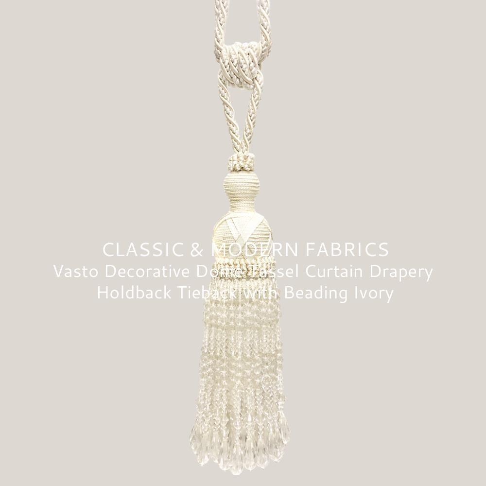 Vasto Decorative Dome Tassel Curtain Drapery Holdback Tieback with Beading Ivory