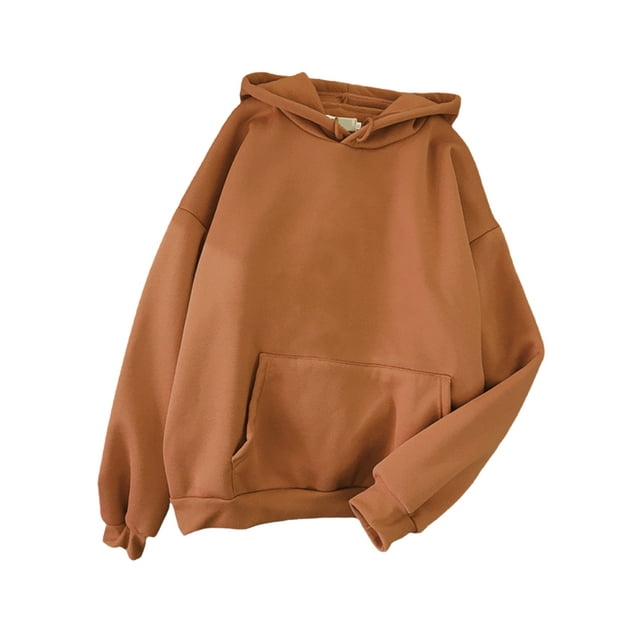 Innerwin Hoodies Fleece Women Sweatshirt Sport Solid Color Loose Fit Hooded Tops Brown M