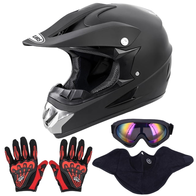 Casco de moto OUMURS para adultos, moto cross bike con gafas y guantes, color negro