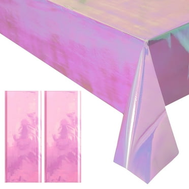 Pink Glitter Iridescent Tablecloth Set - 40 x 108 Disposable Shiny Laser Table Cloth - Holographic Plastic Table Cover for Party, Wedding, Banquet - 2 Pieces