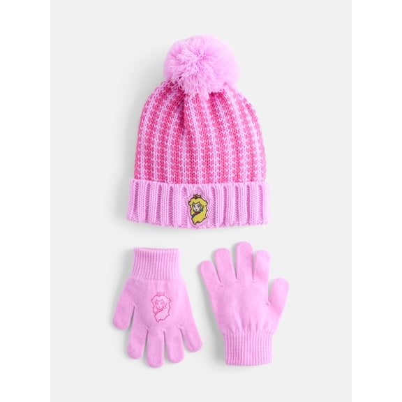 Super Mario Girls Princess Peach Knit Beanie and Gloves Set, 2 Piece, One Size