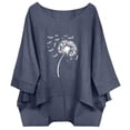 thumbnail image 2 of Linen Tops for Women Retro Embroidered Summer Boho Peasant Blouses 3/4 Sleeve Round Neck Casual Loose Fit Clothes Cute Tops For Women, 2 of 6