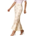thumbnail image 4 of INSPIRE CHIC Women's Floral Mesh Long High Waist Summer Bodycon Ruffle Mermaid Midi Skirt M Beige, 4 of 6