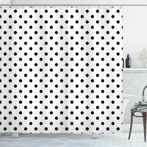 Ambesonne Polka Dot Shower Curtain, Rounds Retro Design Art, 69"Wx75"L, Black White