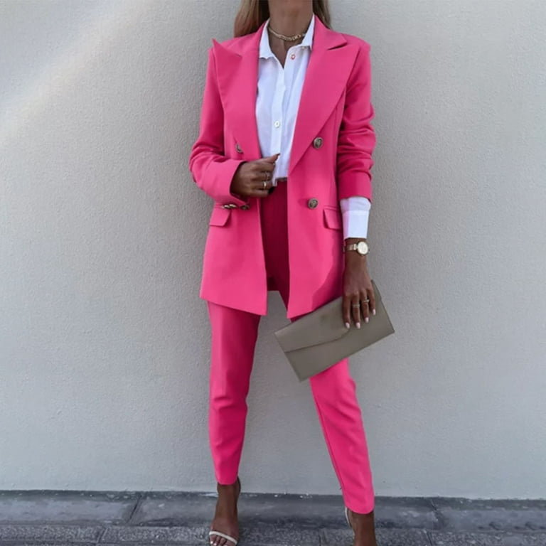 Womens Blazer Pant Suit Elegant Slim Business Office Ladies Set