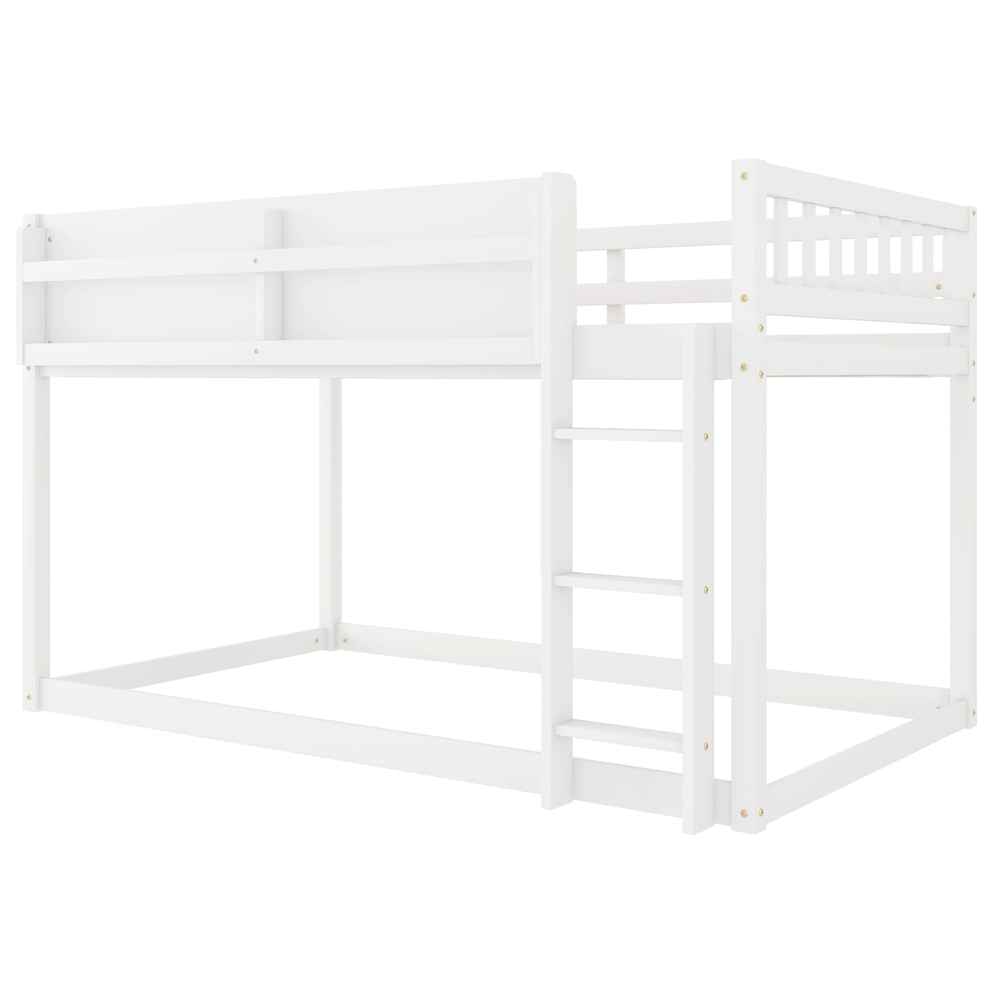 Low Bunk Bed, Twin Over Twin Low Bunk Bed - Solid Wood Frame with Ladder and Guardrail, Converts to Loft Bed or Floor Bed, Space Saving for Small Rooms, Easy Assembly, White